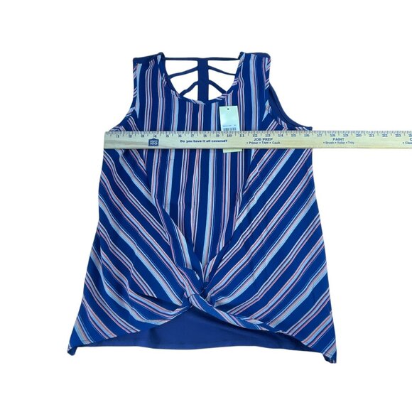 Magenta Girls Navy Striped Twist Hem Tank Top w/ Cage Back Size L NWT - Picture 6 of 7